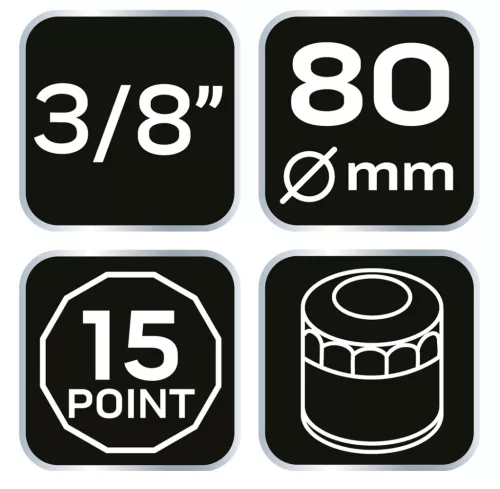 Neo Tools Olajszűrő kulcs 80mm, 15 pontos, 3/8" kulcsnyílással