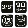 Neo Tools Olajszűrő kulcs 90mm, 15 pontos, 3/8" kulcsnyílással