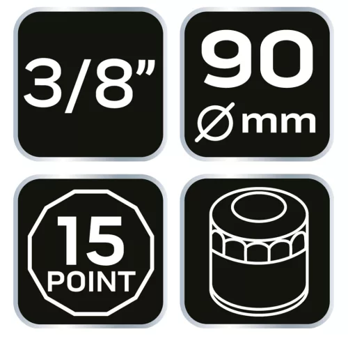 Neo Tools Olajszűrő kulcs 90mm, 15 pontos, 3/8" kulcsnyílással