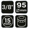 Neo Tools Olajszűrő kulcs 95mm, 15 pontos, 3/8" kulcsnyílással