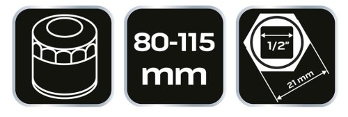 Neo Tools Olajszűrő kulcs, önbeálló 80-115mm, 1/2" kulcsnyílással