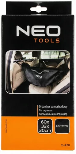 Neo Tools Autós rendszerezőtáska, első-hátsó üléstámlák közé rögzíthető, poliészter, 60x32x30cm