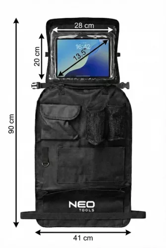 Neo Tools Autós rendszerezőfal, első ülés háttámlára, tablet tartóval, zsebekkel, poliészter, 90x41cm