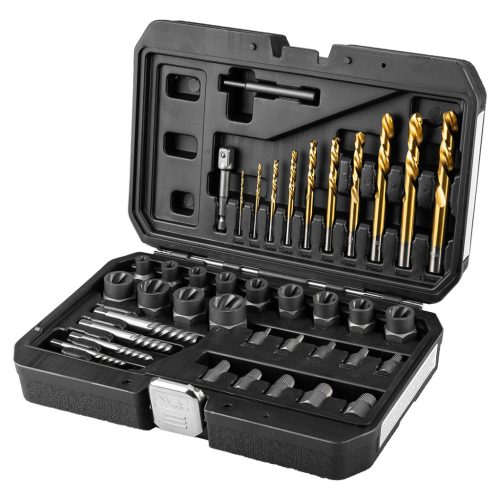 Neo Tools Törtcsavar kiszedő készlet, vezetőfúrókkal, 40db-os