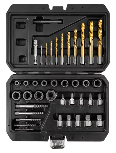 Neo Tools Törtcsavar kiszedő készlet, vezetőfúrókkal, 40db-os