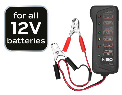 Neo Tools Akkumulátor teszter, digitális, akku állapot, generátor töltés ellenőrzése 12V