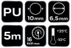 Neo Tools Pneumatikus spiráltömlő, 6,5x10mm x 5m, PU