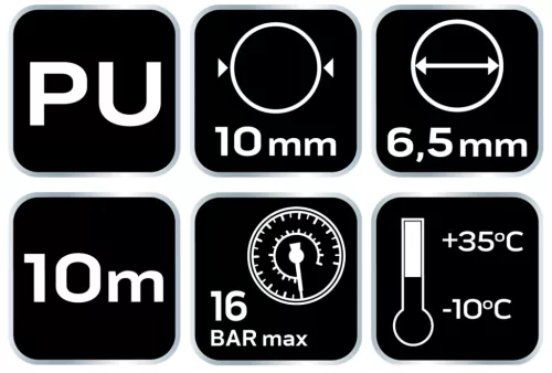 Neo Tools Pneumatikus spiráltömlő, 6,5x10mm x 10m, PU