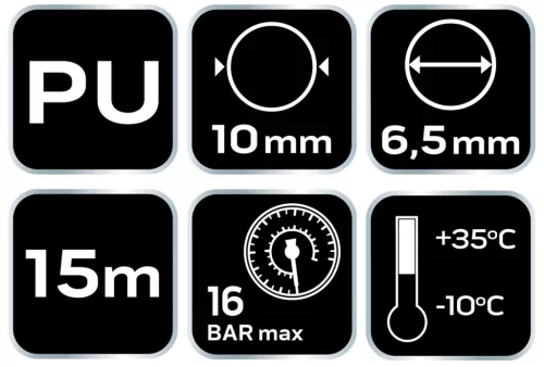 Neo Tools Pneumatikus spiráltömlő, 6,5x10mm x 15m, PU