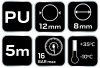 Neo Tools Pneumatikus spiráltömlő, 8,0x12mm x 5m, PU