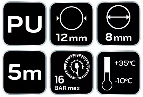 Neo Tools Pneumatikus spiráltömlő, 8,0x12mm x 5m, PU