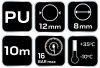 Neo Tools Pneumatikus spiráltömlő, 8,0x12mm x 10m, PU