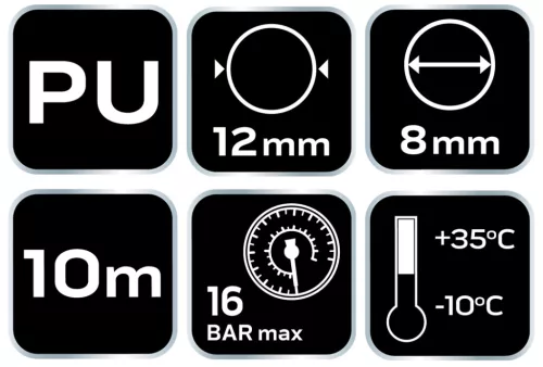 Neo Tools Pneumatikus spiráltömlő, 8,0x12mm x 10m, PU