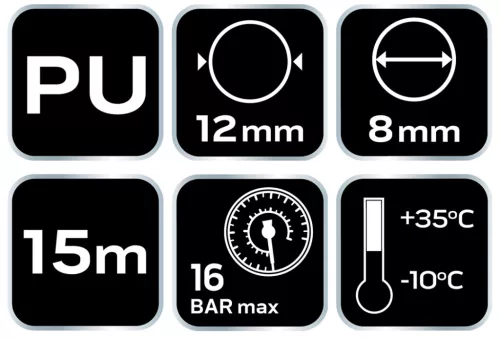 Neo Tools Pneumatikus spiráltömlő, 8,0x12mm x 15m, PU