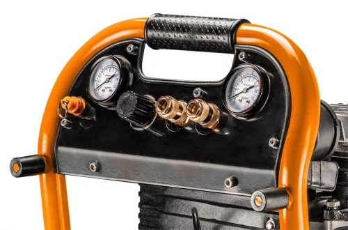 Neo Tools Kompresszor, 40L, álló, 2 csatlakozó, 2 nyomásmérő, olajkenésű