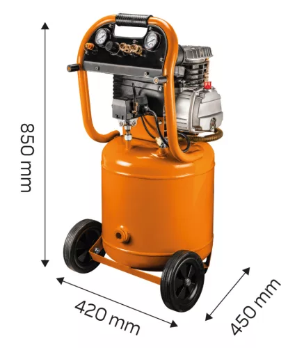 Neo Tools Kompresszor, 40L, álló, 2 csatlakozó, 2 nyomásmérő, olajkenésű