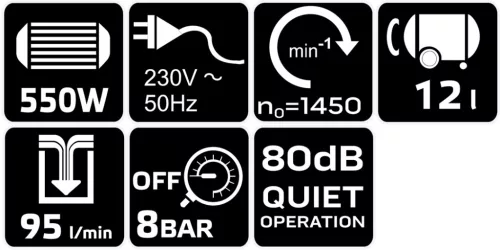 Neo Tools Kompresszor, 12L, olajmentes, extra csendes, kefementes motorral, 95L/perc, 8bar