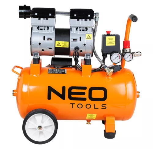 Neo Tools Kompresszor, 24L, 8 bar, 125l/perc, extra csendes, kefementes motorral, olajmentes, 80db