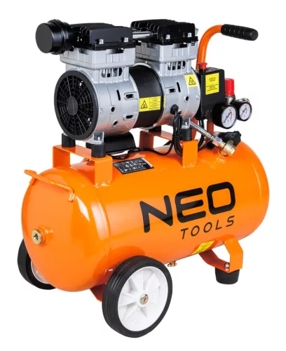 Neo Tools Kompresszor, 24L, 8 bar, 125l/perc, extra csendes, kefementes motorral, olajmentes, 80db