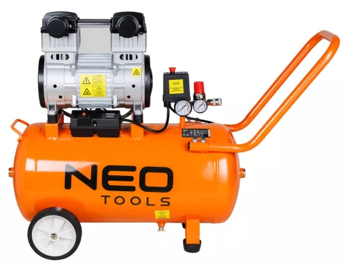 Neo Tools Kompresszor 50L, 8 bar, 180L/perc,  extra csendes, kefementes motorral, olajmentes, 80Db