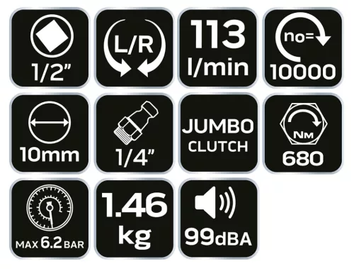 Neo Tools Pneumatikus ütvecsavarozó, 1/2", 1300Nm