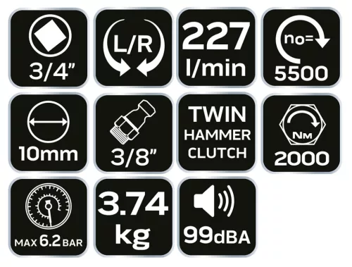 Neo Tools Pneumatikus ütvecsavarozó, 3/4", 2000 Nm