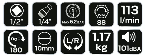 Neo Tools Pneumatikus racsnis kulcs 1/2", 88 Nm