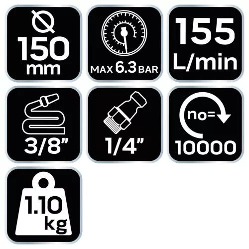 Neo Tools Pneumatikus excentercsiszoló 150mm, vákumos porelszívással