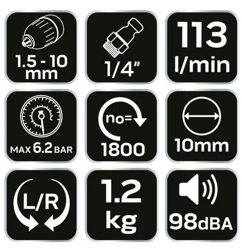 Neo Tools Pneumatikus fúrógép, 10mm, 3/8", 1800 rpm