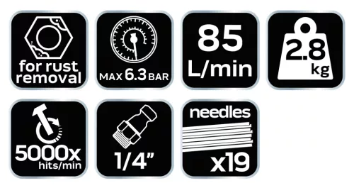 Neo Tools Pneumatikus tűs leverőgép rozsdához és hegesztési varratokhoz, 19x3mm