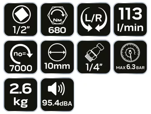 Neo Tools Pneumatikus ütvecsavarozó 1/2", 680 Nm
