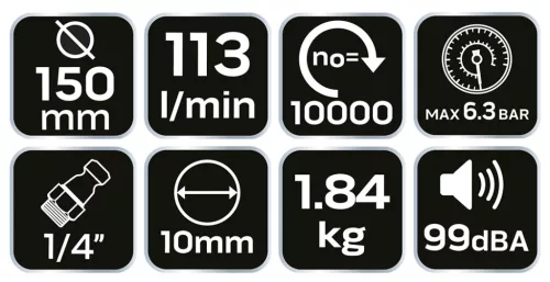 Neo Tools Pneumatikus excentercsiszoló 6", 9 000rpm