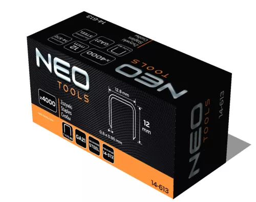 Neo Tools Tűzőkapocs, horganyzott 80-as tipus, pneumatikus tűzőgéphez (14-572), GA21, 12mm, 4000db