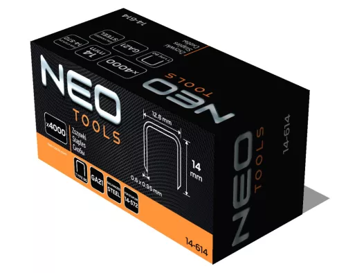 Neo Tools Tűzőkapocs, horganyzott 80-as tipus, pneumatikus tűzőgéphez (14-572), GA21, 14mm, 4000db