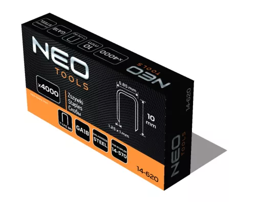 Neo Tools Tűzőkapocs, horganyzott 90-es tipus, pneumatikus tűzőgéphez (14-570), GA18, 10mm, 4000db