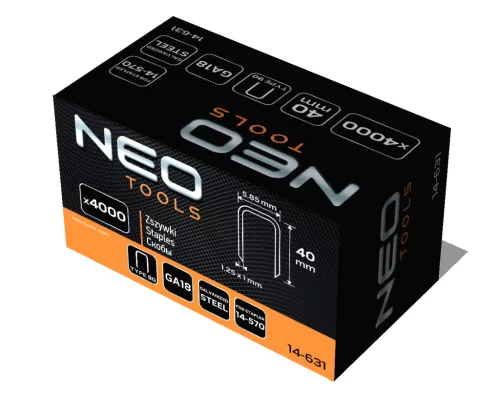 Neo Tools Tűzőkapocs, horganyzott 90-es tipus, pneumatikus tűzőgéphez (14-570), GA18, 40mm, 4000db