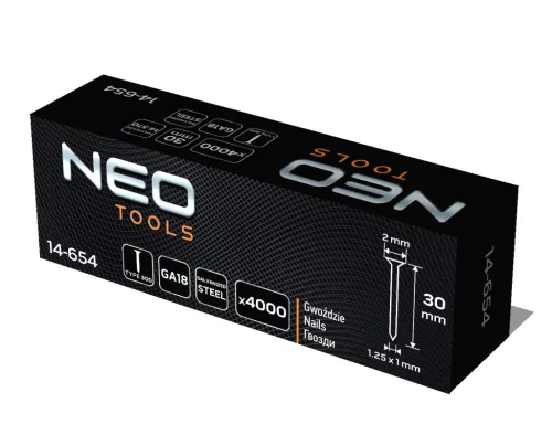 Neo Tools Tűzőszeg, horganyzott 300 (F) tipus, pneumatikus tűzőgéphez (14-570), GA18, 30mm, 4000db