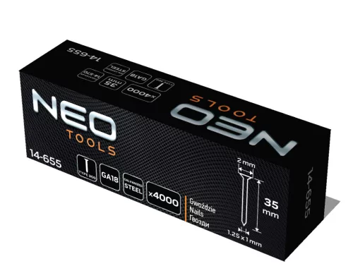 Neo Tools Tűzőszeg, horganyzott 300 (F) tipus, pneumatikus tűzőgéphez (14-570), GA18, 35mm, 4000db