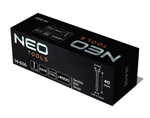 Neo Tools Tűzőszeg, horganyzott 300 (F) tipus, pneumatikus tűzőgéphez (14-570), GA18, 40mm, 4000db