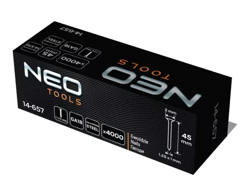 Neo Tools Tűzőszeg, horganyzott 300 (F) tipus, pneumatikus tűzőgéphez (14-570), GA18, 45mm, 4000db