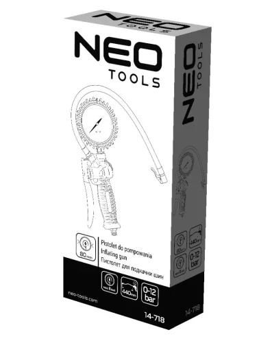 Neo Tools Pneumatikus kerékfúvó pisztoly, profi, nyomásmérővel 80mm