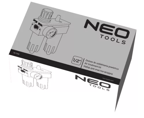 Neo Tools Pneumatikus víztelenítő szűrő és olajzó 1/2", nyomásszabályzóval, fém