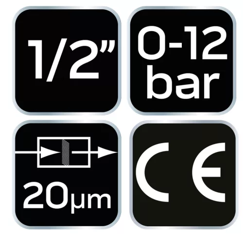 Neo Tools Pneumatikus víztelenítő szűrő és olajzó 1/2", nyomásszabályzóval, fém