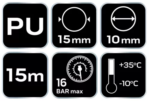 Neo Tools Pneumatikus spiráltömlő, 10x15mm x 15m, PU