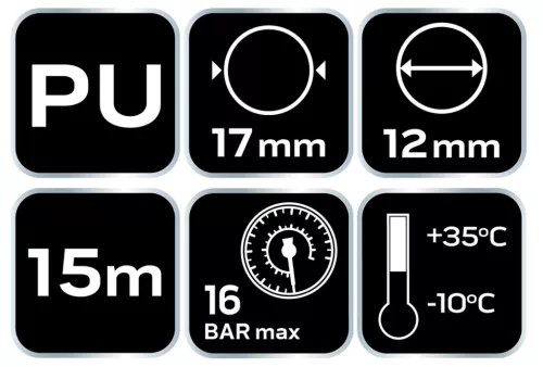 Neo Tools Pneumatikus spiráltömlő, 12x17mm x 15m, PU