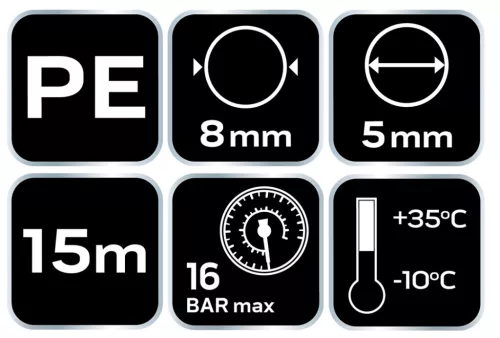 Neo Tools Pneumatikus spiráltömlő, 5,0x8mm x 15m, PE