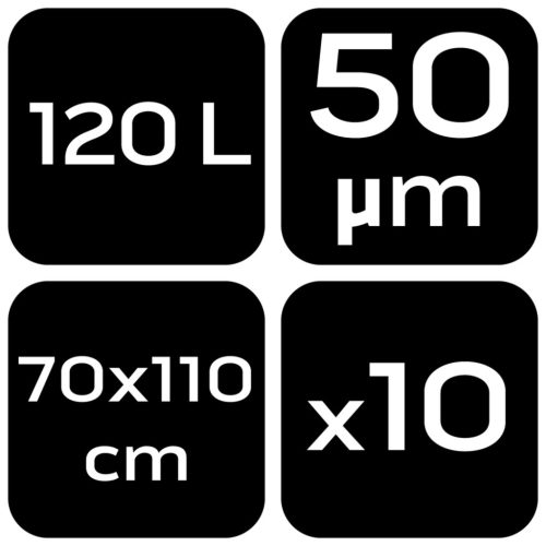 Neo Tools Szemeteszsák, 120L, 70x110cm, 50mic, fekete, 10db