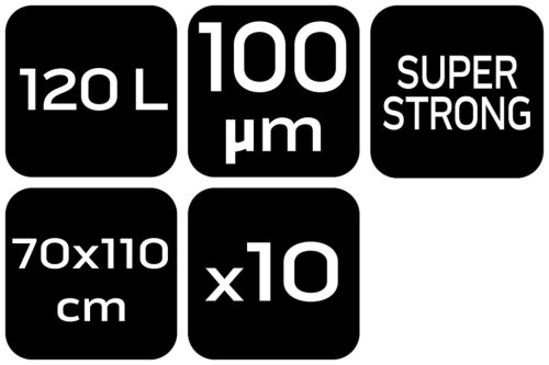 Neo Tools Szemeteszsák, 120L, 70x110cm, 100mic, fekete, 10db