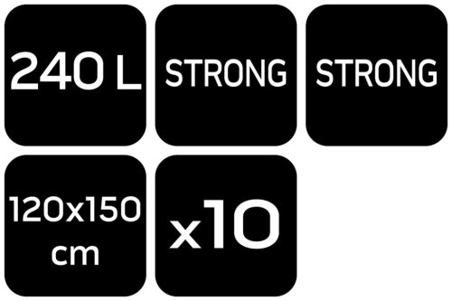 Neo Tools Szemeteszsák, 240l, 120x150cm, 60mic, fekete, 10db