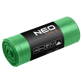   Neo Tools Szemeteszsák 120l, 70x110cm, zöld, erősített húzószalagos, vastagság:40mic, 10db